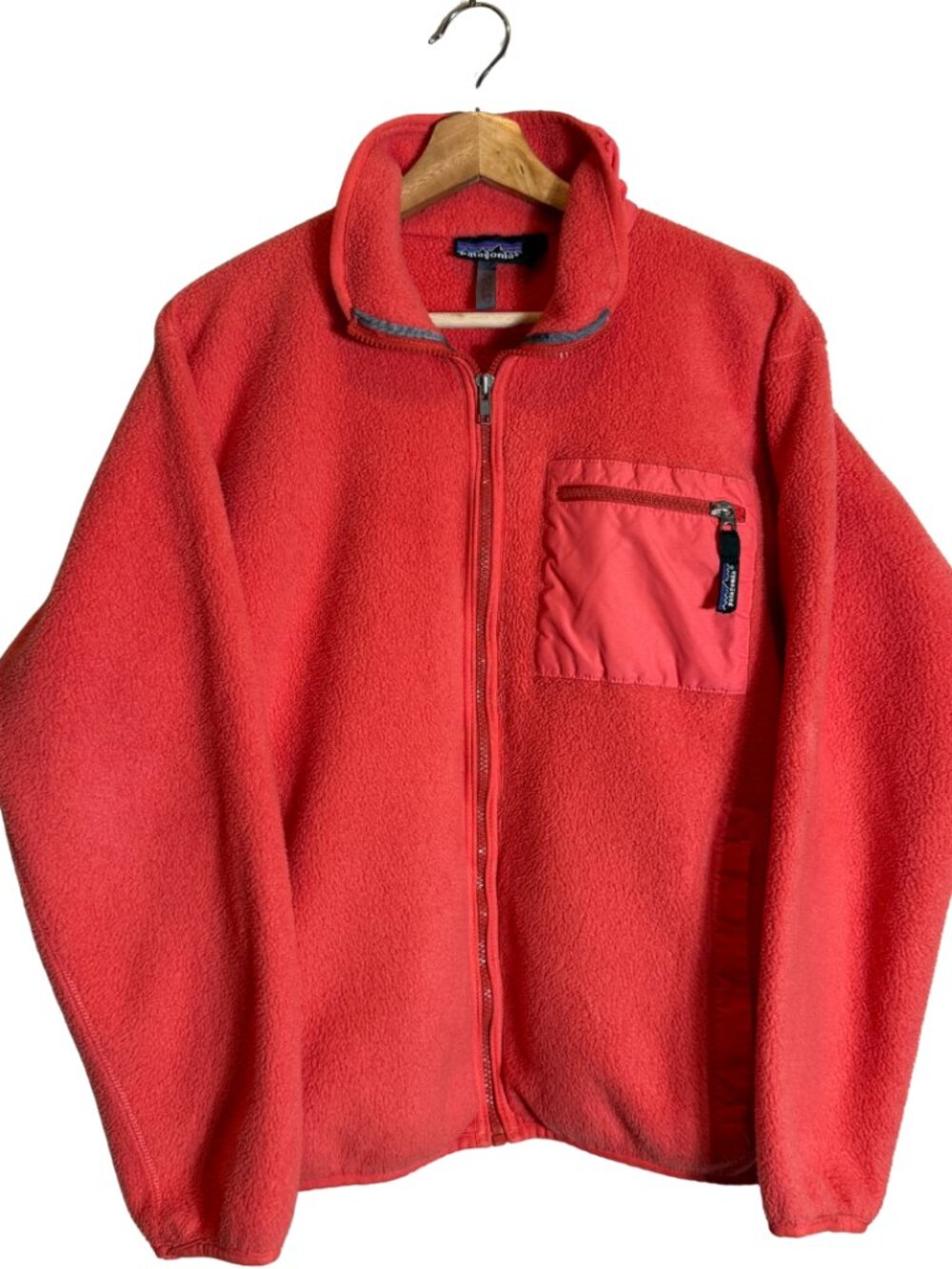 Vintage 90s Patagonia Synchilla Fleece Full Zip Jacket Men's Medium Orange USA